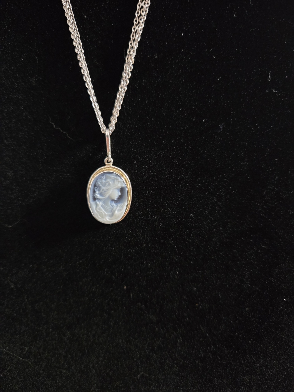 Classic Blue Cameo Pendant Necklace - Blue Cameo Silver-Tone